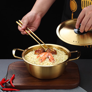 Nồi inox mạ vàng có nắp dùng được mọi loại bếp, phong cách Hàn Quốc