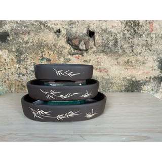  BỘ 3 CHẬU OVAN MINI TRỒNG BONSAI SEN ĐÁ CÂY CẢNH CÂY PHONG THUỶ MINI 