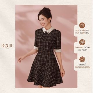 BEAUTEBYV - Váy nữ vải tweed cổ đính nơ Valeria