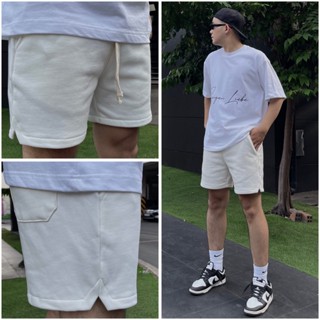 Quần short đùi nam nữ thun nỉ bông cotton trơn basic EWIGEN màu TRẮNG KEM , thể thao , đứng form , gọn gàng thoáng mát