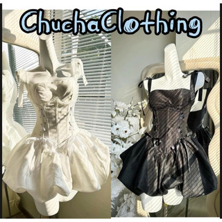 Đầm hai dây dáng ngắn xòe cúp ngực ôm body , váy nữ hai dây dáng bí có mút corset eo đan dây sang chảnh - Chuchaclothing