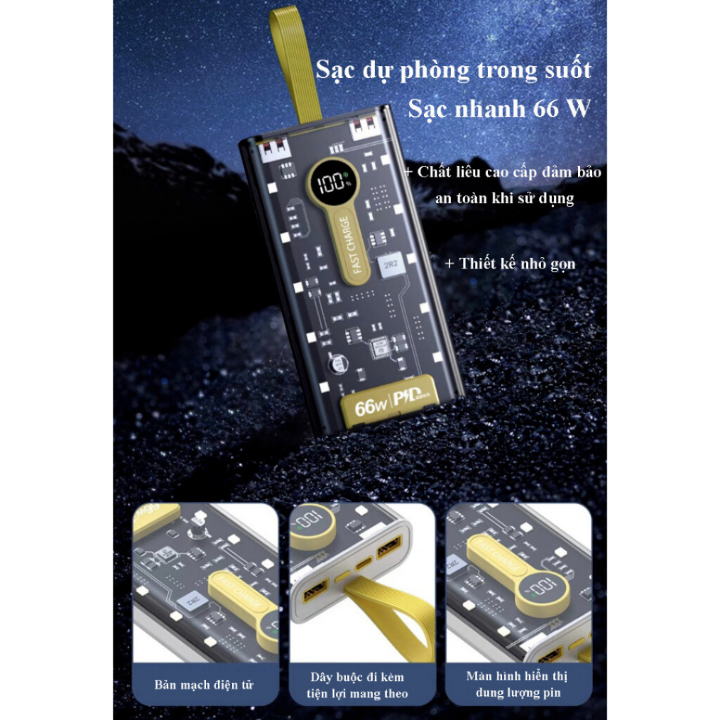 Sạc Dự Phòng Trong Suốt 20000mAh TZ07 Với 2 Cổng Sạc Nhanh 22.5w và PD 20W Kèm 4 Đầu Sạc, Màn Hình LED HKDOTI | BigBuy360 - bigbuy360.vn