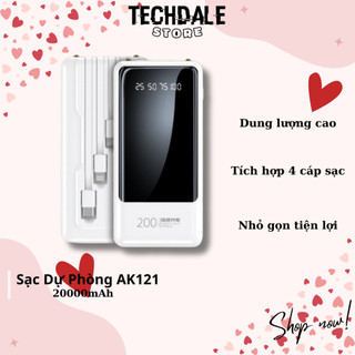 Pin sạc dự phòng ak121 dung lượng 20000mah, kèm 4 cáp sạc, hỗ trợ sạc nhiều thiết bị cùng lúc techhigh