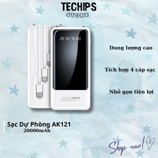 Pin Sạc Dự Phòng AK121 Dung Lượng 20000mAh, Kèm 4 Cáp Sạc, Hỗ Trợ Sạc Nhiều Thiết Bị Cùng Lúc