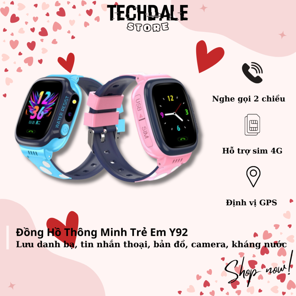 Đồng Hồ Thông Minh Smart Watch Y92, Định Vị, Nghe Gọi Đa Chức Năng, Cao Cấp, Lắp Sim Độc Lập Giành Cho Bé