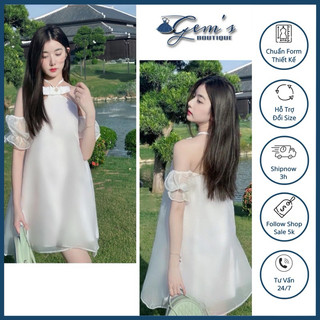 Váy / đầm dáng babydoll cổ yếm trễ vai tiểu thư