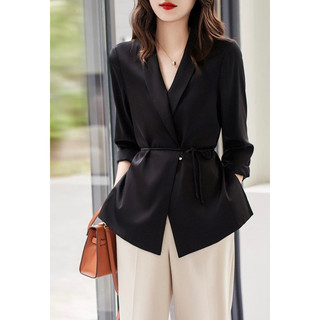 Sơ mi lụa công sở thắt dây eo Ancava