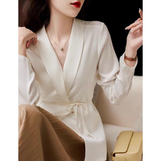 Sơ mi lụa công sở thắt dây eo Ancava