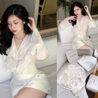 SET ÁO TƠ BÈO+ CHÂN VÁY MIDI  NUDE