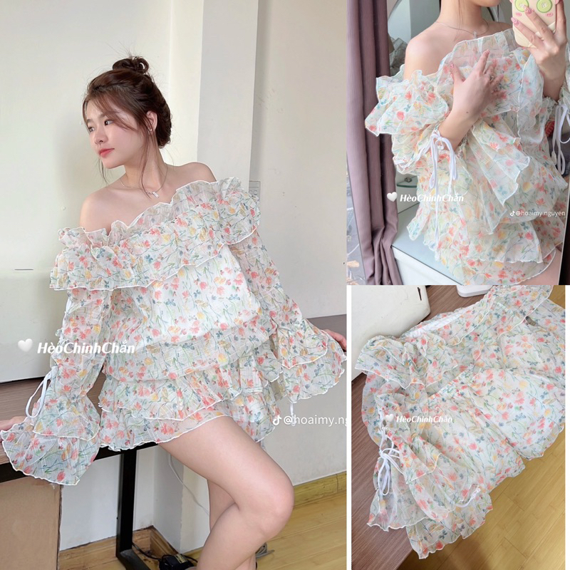 ĐẦM HOA ĐẮP CHÉO RÚT HÔNG