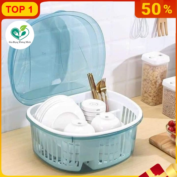 Rổ Úp Chén Bát Ráo Nước Có Nắp Đậy Tiện Dụng Cho Nhà Bếp