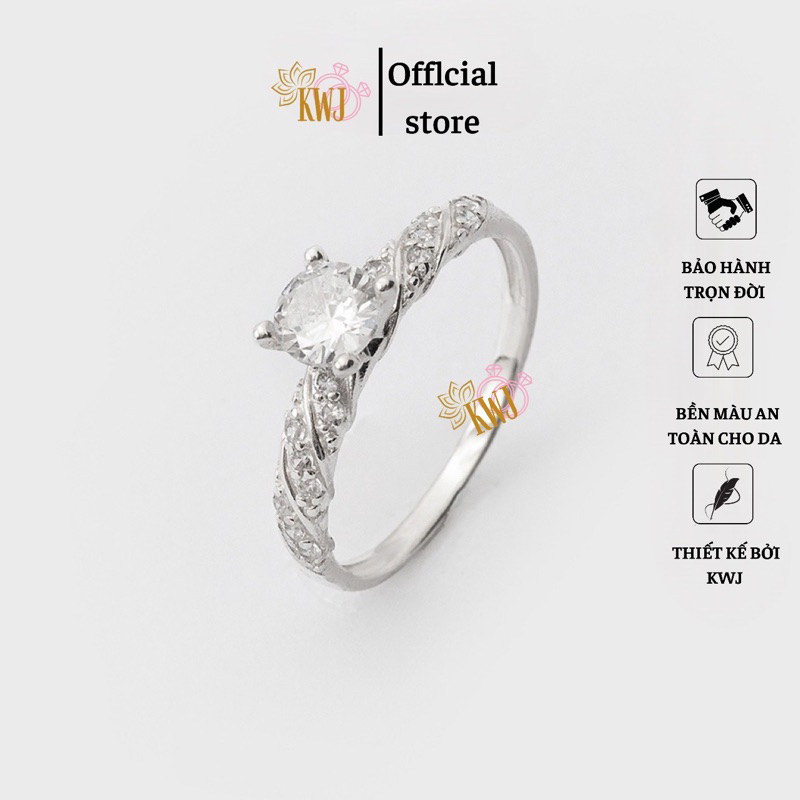 Nhẫn nữ đính đá, nhẫn bạc ta, thân nhẫn xoắn