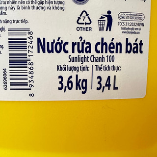 Nước rửa chén bát Sunlight can Chanh 3.6kg