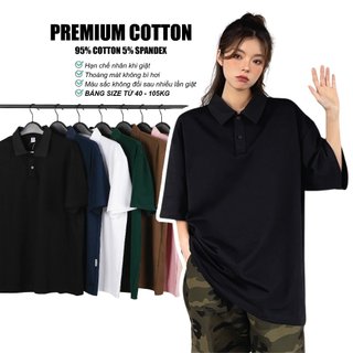 Áo polo trơn form rộng cotton PLT01 Miucho cổ trụ in basic