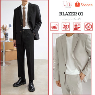 Áo khoác blazer nam form rộng hàn quốc màu đen, kem 2 khuy cài - BL01
