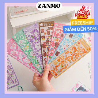 Zanmo tờ nhãn dán sticker gấu thỏ kim tuyến cute decor toploader