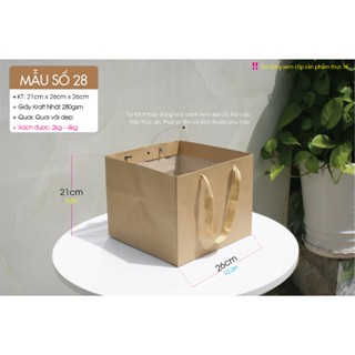 25 cái - Túi giấy kraft đáy vuông size 26 đựng quà tặng bánh kem hộp thực phẩm - Túi số 28