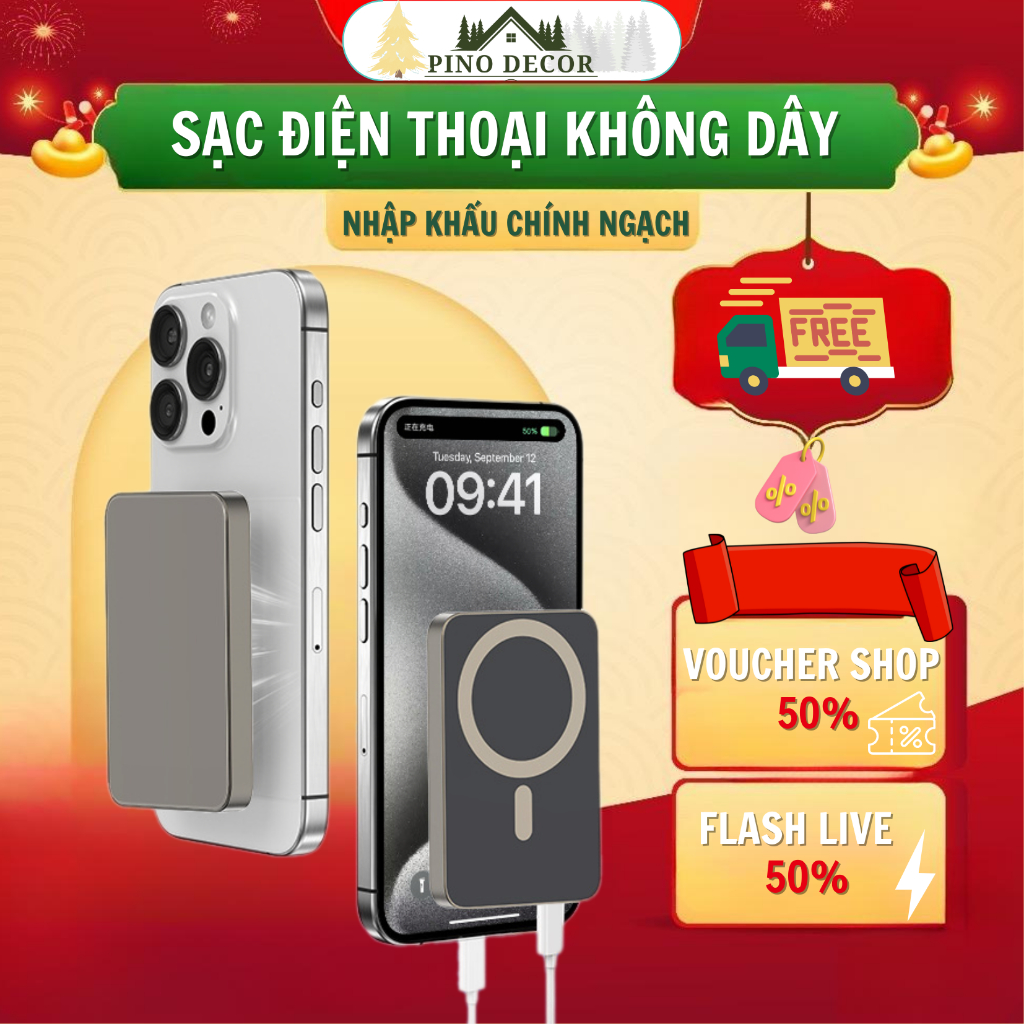 Pin Sạc Dự Phòng Không Dây Dung Lượng 15000mAh Tích Hợp Sạc Từ Tính Ch