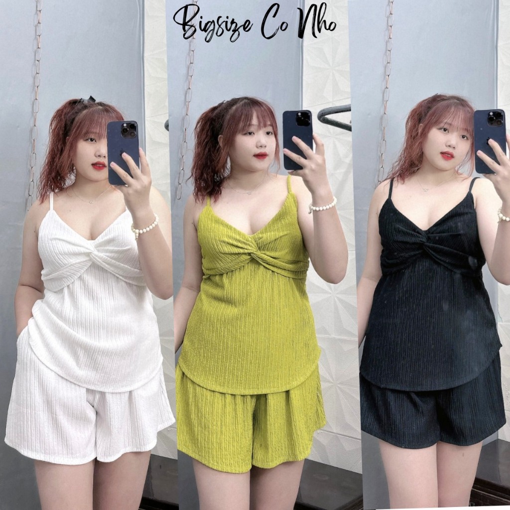 Đồ Bộ Bigsize Nữ Áo Dây Xoắn Ngực Kèm Quần Đùi Chất Xốp Mềm Mại - Set39