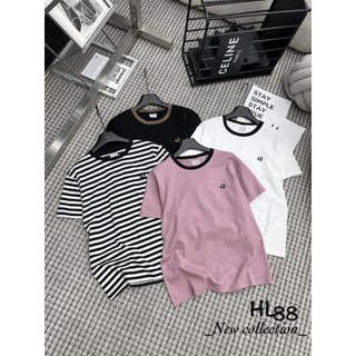 Áo phông cổ viền phối màu thêu cherry hàng QCL1