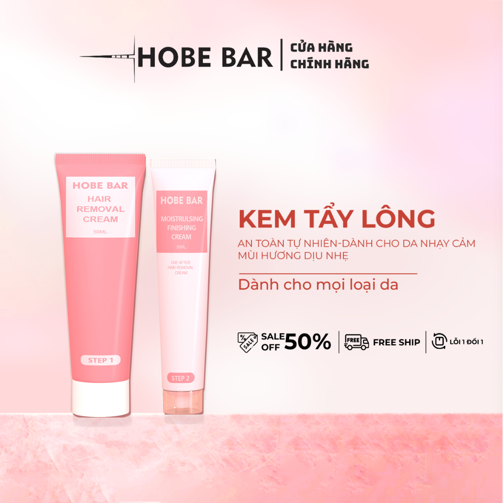 Kem tẩy lông HOBEBAR 50g và Gel dưỡng lô hội 30g dịu nhẹ da không gây kích ứng và không đau rát tẩy lông chân tay nách