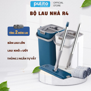 Bộ Cây Lau Nhà Tự Vắt Thông Minh PULITO - Xoay 360 Độ Tách Nước Bẩn Kèm 2 Bông Lau
