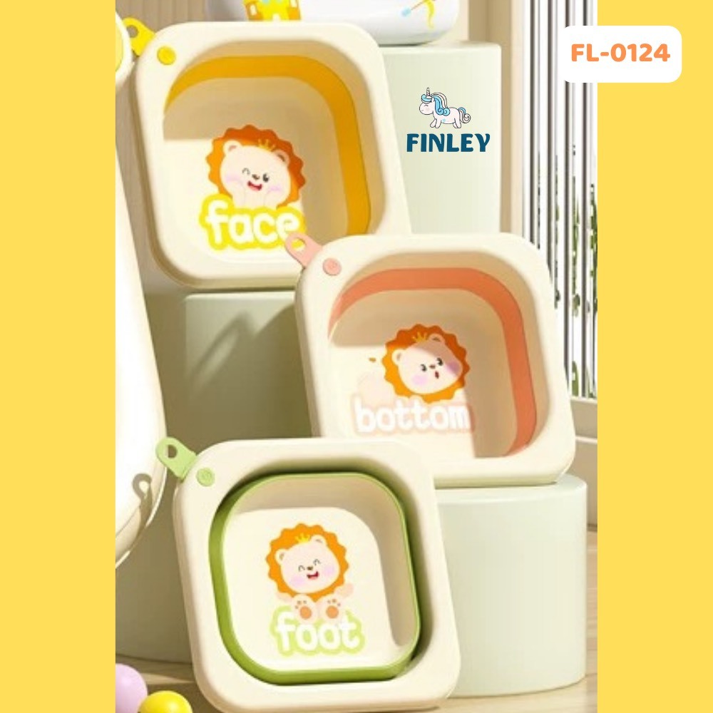 Thau chậu rửa mặt gấp gọn cho bé sơ sinh FINLEY Baby - Khủng long - Thỏ, thau rửa mặt gấp gọn cho bé, 3 màu pastel