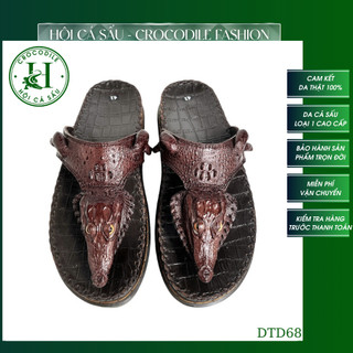 Dép nam quai kẹp cá sấu HỘI CÁ SẤU CROCODILE DTD68, đế kép tăng chiều cao khâu viền thủ công đi êm chân, BH 5 năm