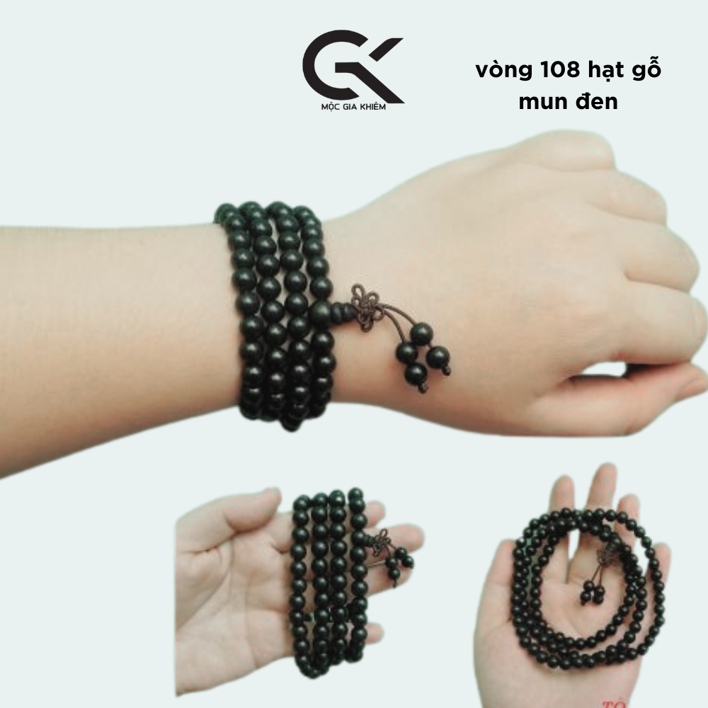 Chuỗi 108 Hạt Gỗ Mun 6 Li 8 Li ,Mộc Gia Khiêm