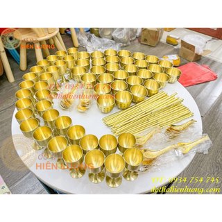 Bộ Ly Chén Đũa Dâng Đền Bằng Đồng