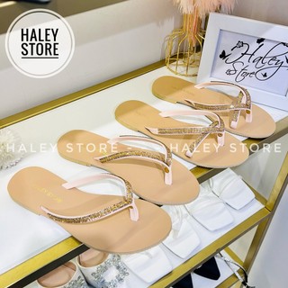Dép lê bệt nữ đế bằng kẹp xỏ ngón đính đá xoàn lấp lánh sang chảnh HALEY STORE