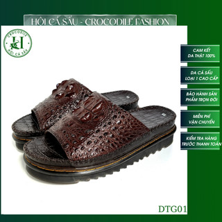 Dép nam quai ngang cá sấu HỘI CÁ SẤU CROCODILE DTG01, đế kép tăng chiều cao, bảo hành 5 năm