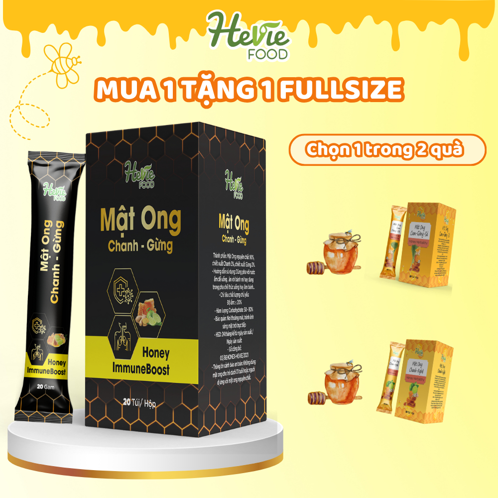 [Date 10/8/2024] Mật ong chanh gừng, chanh nghệ, cam gừng sả tăng sức đề kháng detox cơ thể 20Gr x 20 túi Heviefood