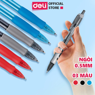  Bút mực gel bấm văn phòng Deli mực đen/xanh/đỏ ngòi 0.5mm học sinh mực đều nét chữ đẹp có ruột thay thế