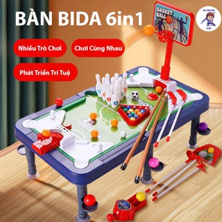 Bàn Bida Mini 6in1 Đồ Chơi Trẻ Em Bàn Billiard / Bóng Rổ / Bóng Đá / Bowling / Golf Phát Triển Tư Duy Khéo Léo Cho Bé
