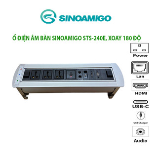 Hộp ổ điện đa năng âm bàn họp/ bàn làm việc văn phòng Sinoamigo STS-240E, đóng mở xoay 180 độ.