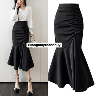  Chân váy umi dài dúm sườn dáng đuôi cá cách điệu chân váy midi dáng đuôi cá-461 