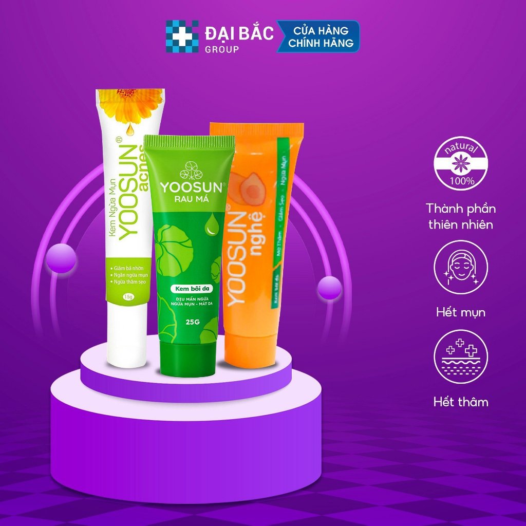 Combo 3 tuýp kem ngừa mụn, mát da, lành sẹo YOOSUN Acnes, Rau má ,Nghệ 25gr/tuýp