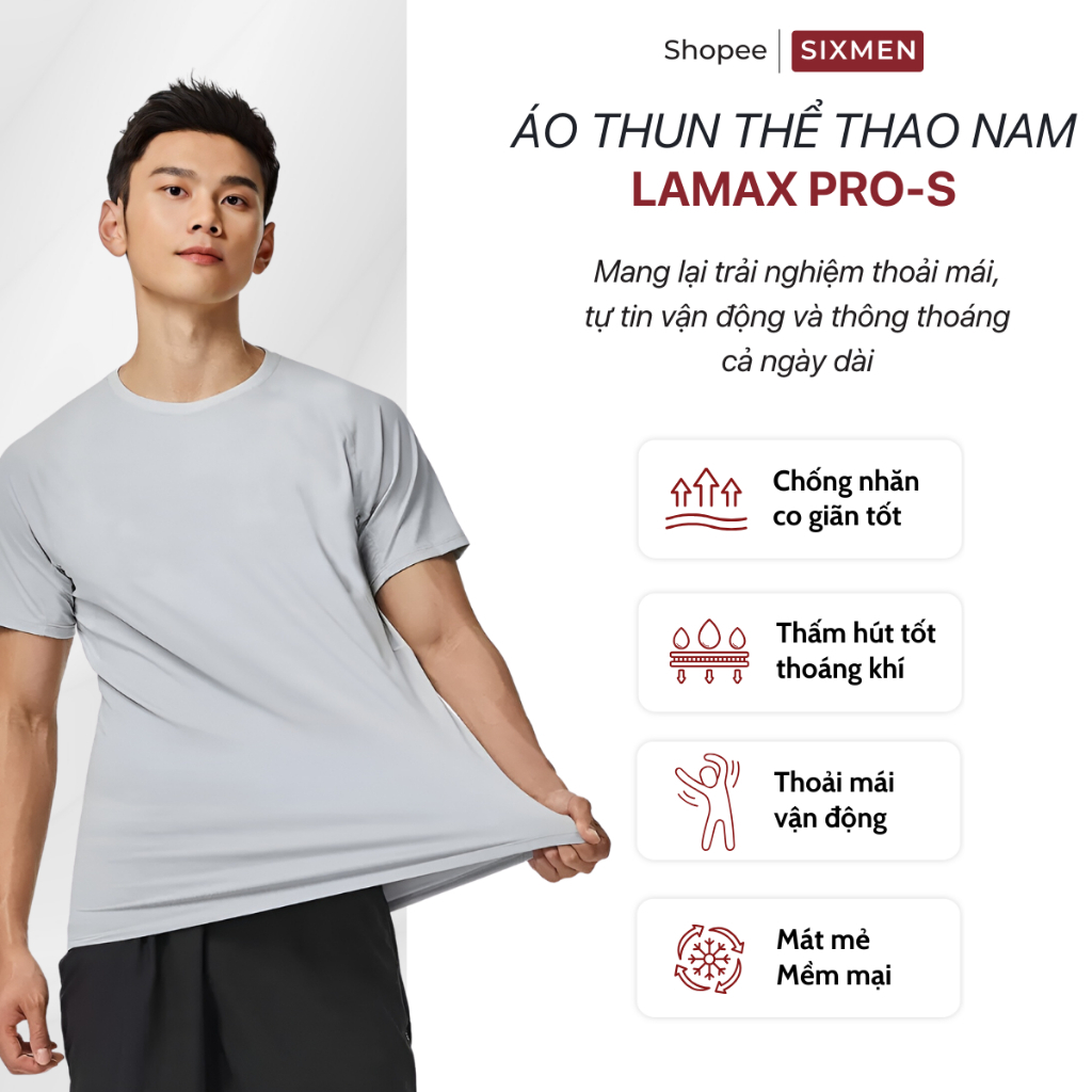 Áo thể thao nam cao cấp SIXMEN Basic Thấm hút, nhanh khô, thoáng mát, co giãn tốt, áo thun nam chạy bộ, áo tập gym