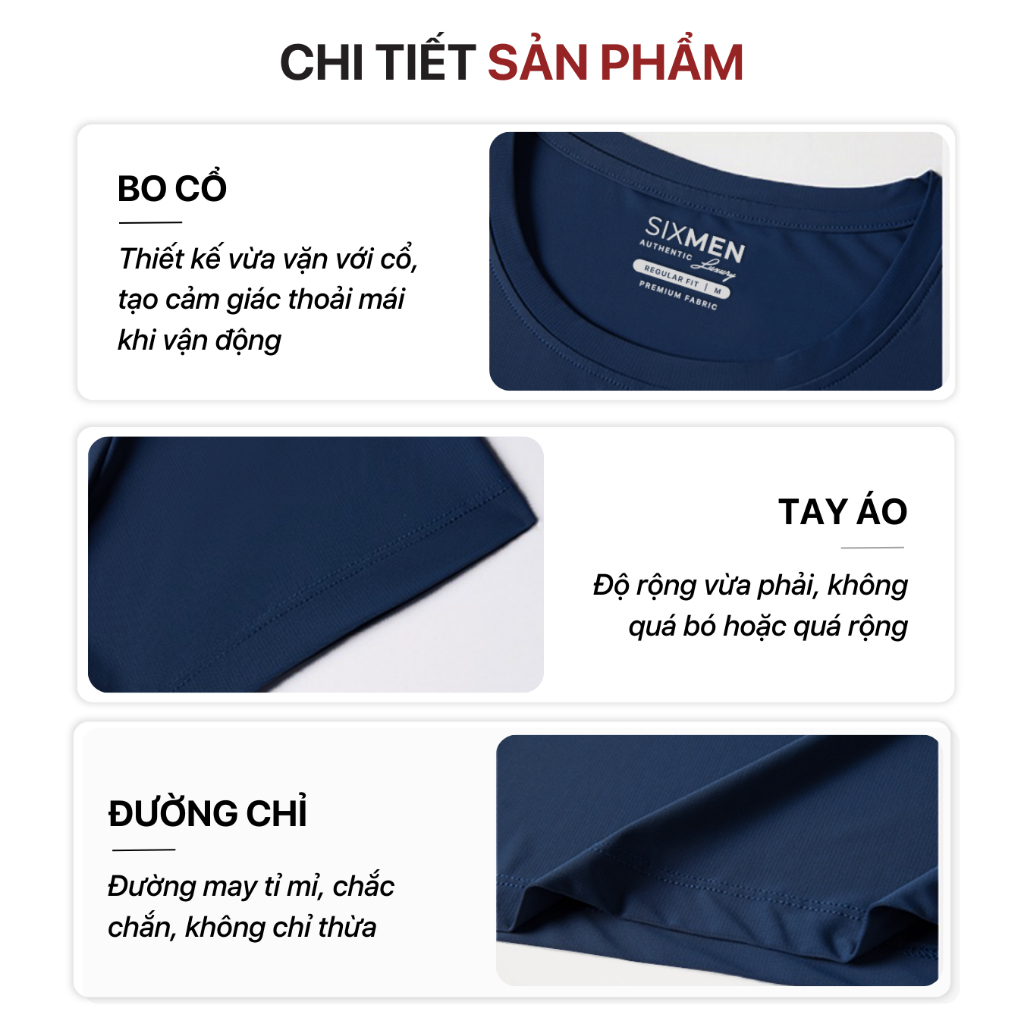 Áo thể thao nam cao cấp SIXMEN Basic Thấm hút, nhanh khô, thoáng mát, co giãn tốt, áo thun nam chạy bộ, áo tập gym