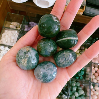 Viên sỏi Đá Moss Agate dạng viên nhỏ mài bóng, Tumble đá Băng Ngọc Thuỷ Tảo, Đá Năng lượng
