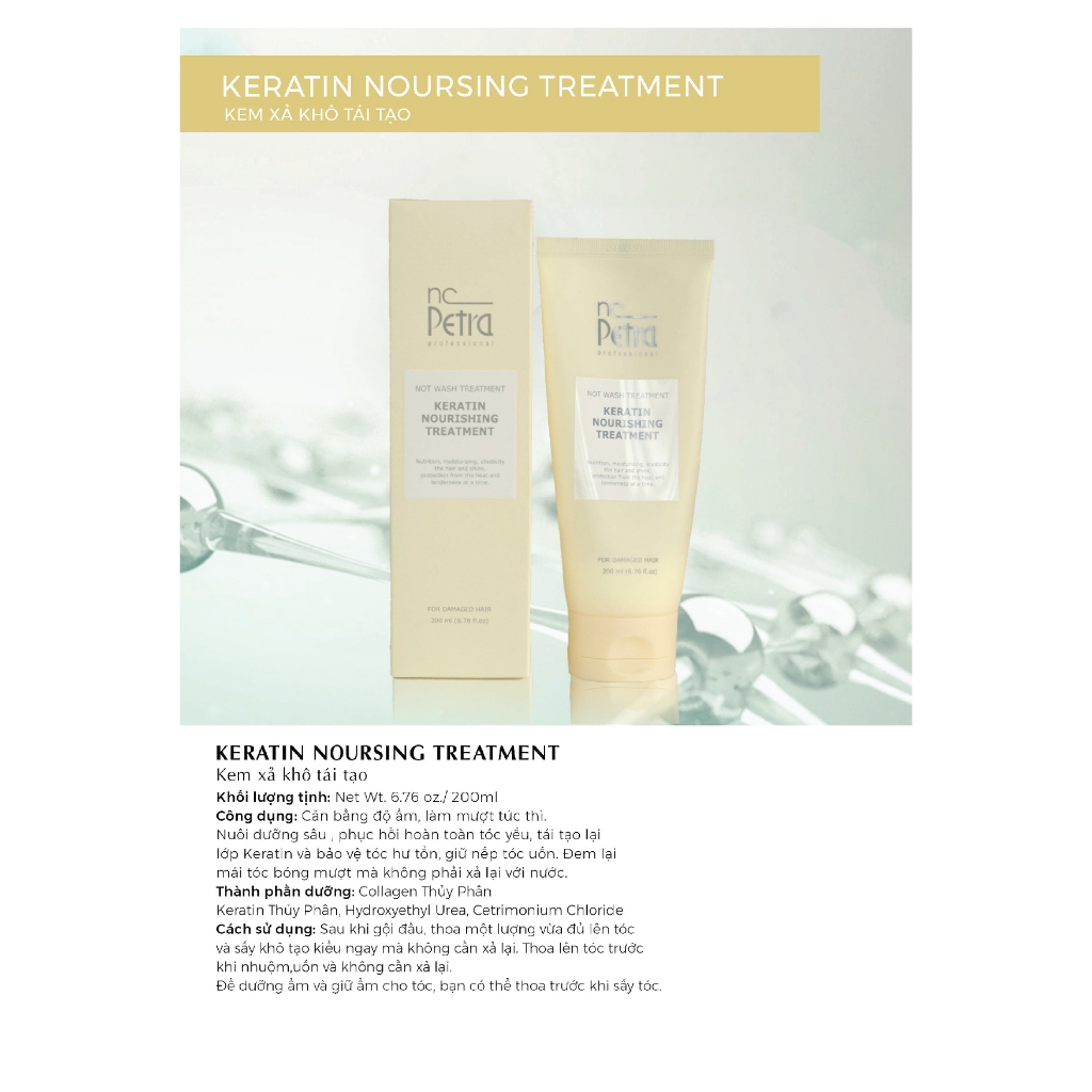 Kem dưỡng tóc keratin, phục hồi tóc khô xơ hư tổn uốn nhuộm duỗi Nc Petra Keratin Mourishing Treatment 200ml