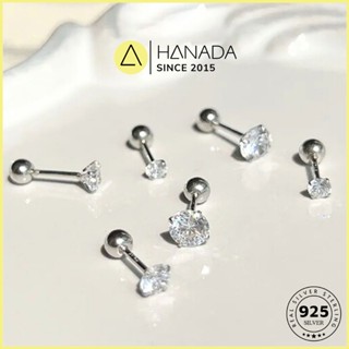 Bông Tai Bạc 925 Hanada Mang 2 Đầu Đá/Bi Tròn Chui Vặn Đeo Nam Nữ 0801 E6