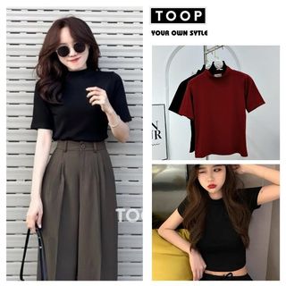 Áo thun cổ 3 phân cộc tay nữ có 3 mầu ,áo kiểu nữ hàn quốc -toop