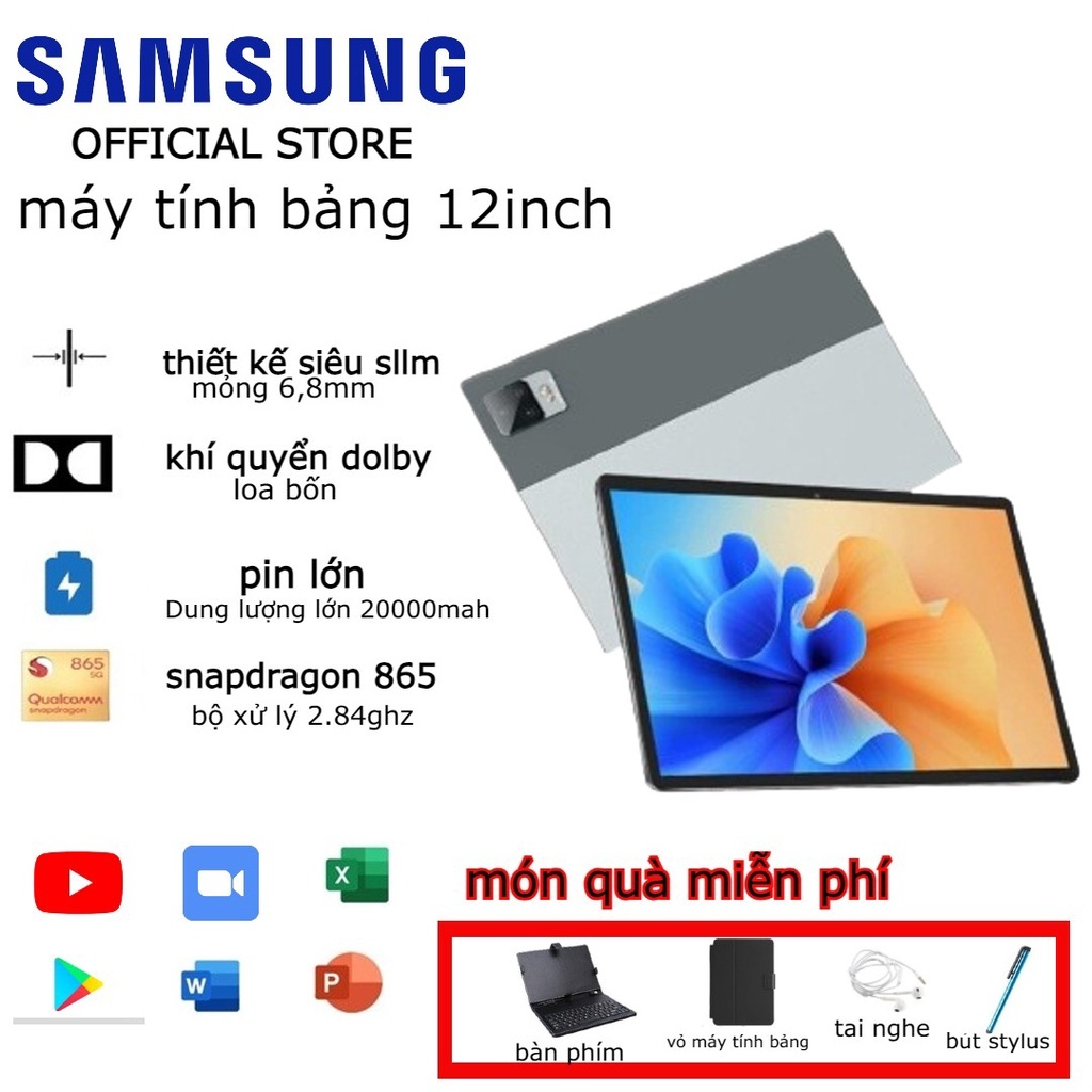 BÁN HÀNG HÀNG ĐẦU Samsung Galaxy 12Inch 2023 Android 12.0 16GB + 512GB Máy tính bảng thông minh Dual SIM 4G