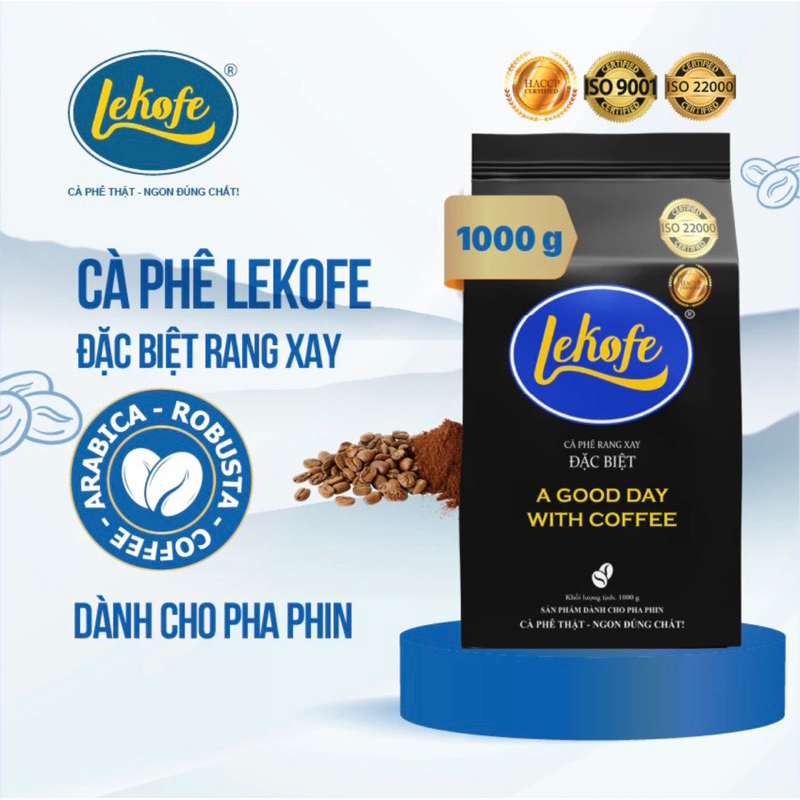 Cà phê rang xay Đặc Biệt Lekofe - 80% Robusta 20% Arabica - Đắng chua nhẹ thơm ngát - Túi 1000g