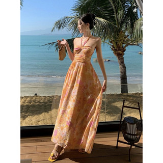 Váy Maxi Buộc Yếm Lưng Thun Hoa Sang Trọng