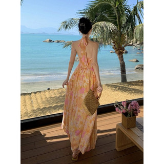 Váy Maxi Buộc Yếm Lưng Thun Hoa Sang Trọng