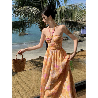 Váy Maxi Buộc Yếm Lưng Thun Hoa Sang Trọng