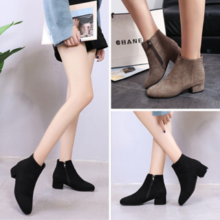 ( Form nhỏ nên tăng 1 size) Giày boot nữ ĐẾ THẤP 3CM , MŨI VUÔNG đơn giản chất da lộn MỎNG - NHẸ màu đen, nâu GBN176